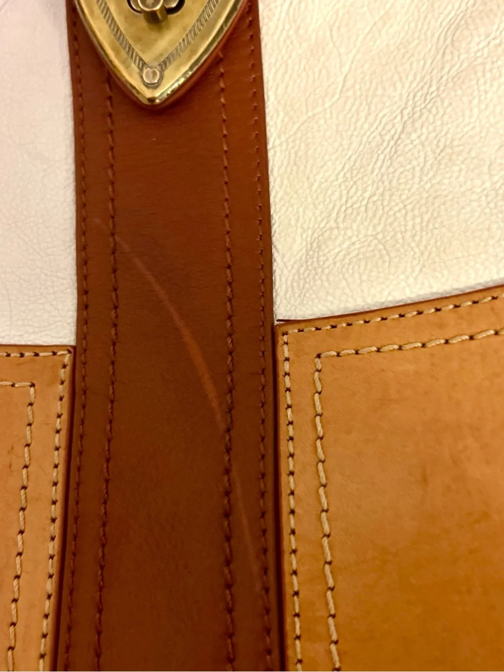 Brooks Brothers Cream and Tan Leather Hobo with Gold-Tone Accent